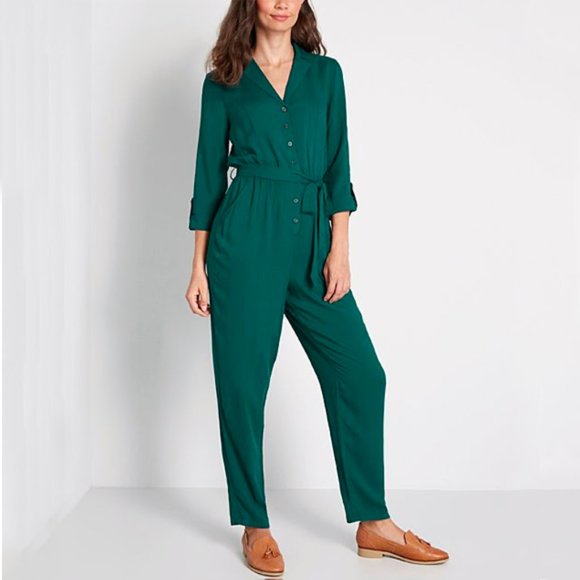Modcloth Pants - NEW Modcloth Teal Belted Jumpsuit
